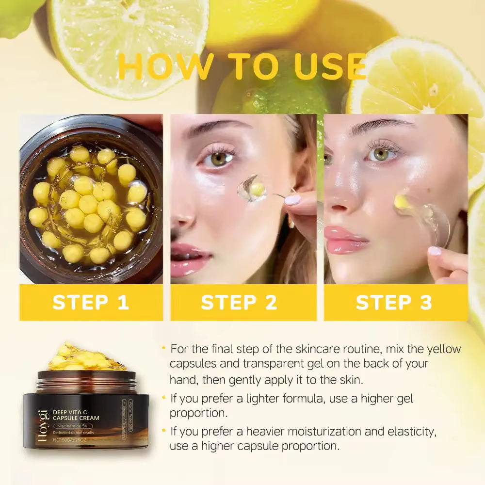Deep Vita C Capsule Cream Face Moisturizer Gel with Collagen & Niacinamide anti Wrinkles Firming Repairing Hydrating Skin Care