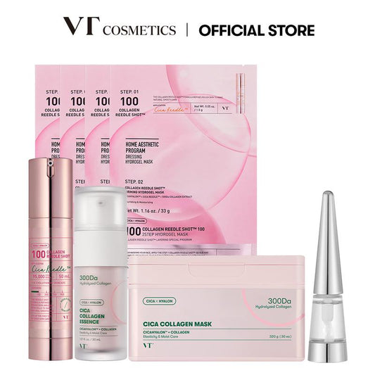 [VT Official][Tiktok Shop Exclusive] Affordable Pink Collagen Skincare Bundle | Collagen Reedle Shot | Sheet Mask | Serum | Overnight Hydrogel Mask | Lip Plumper | Korean Skincare Set