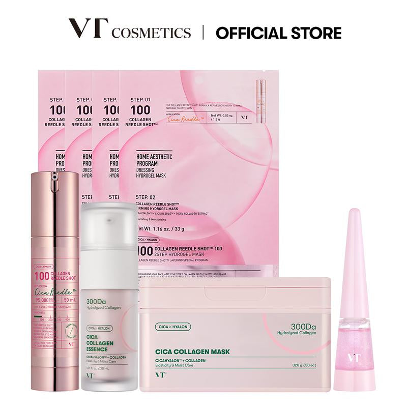 [VT Official][Tiktok Shop Exclusive] Affordable Pink Collagen Skincare Bundle | Collagen Reedle Shot | Sheet Mask | Serum | Overnight Hydrogel Mask | Lip Plumper | Korean Skincare Set