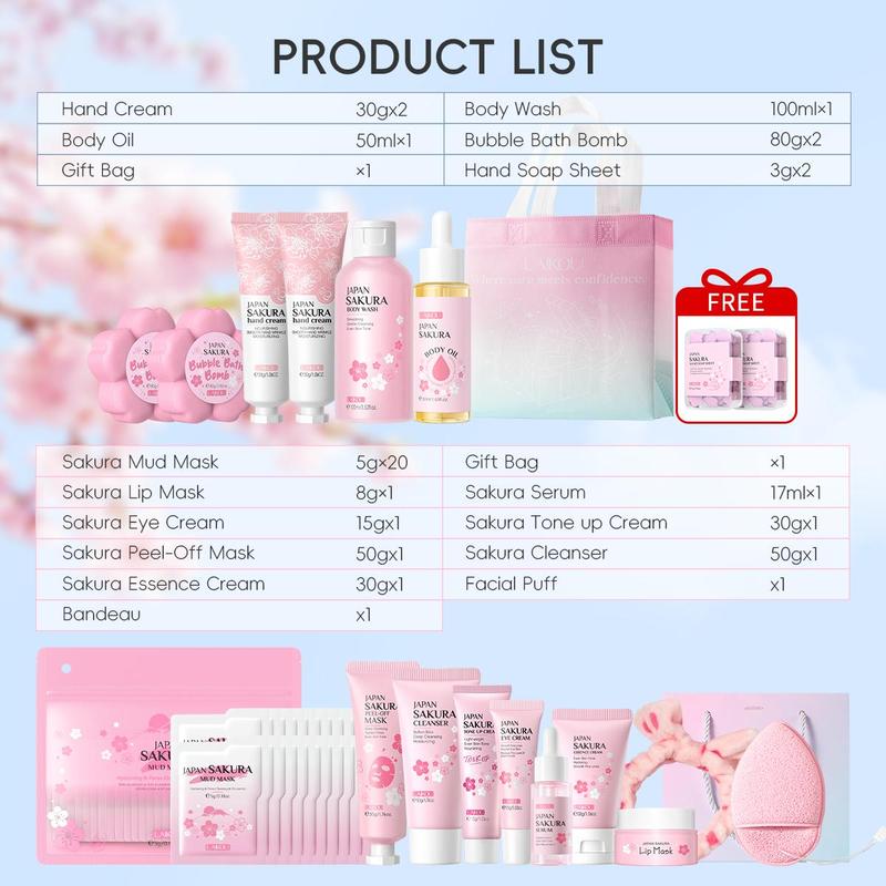 Sakura Skincare Set, 9 Counts Sakura Body Care Set & 11Pcs Skincare Set, Beauty & Personal Care Product, Birthday Gift, Valentine'S Day Gift