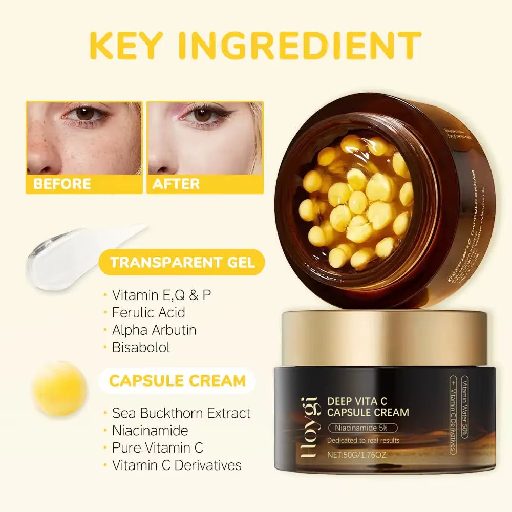 Deep Vita C Capsule Cream Face Moisturizer Gel with Collagen & Niacinamide anti Wrinkles Firming Repairing Hydrating Skin Care